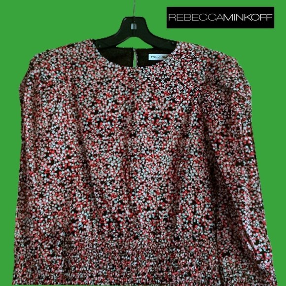 REBECCA MINKOFF NEW TABBY Floral Smocked Puffed Long Sleeve Dress L - Picture 2 of 11
